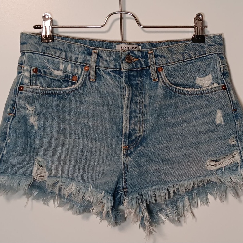 AGOLDE Women's Distressed Denim Shorts - Light Blue
